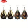 Retro Buddha Statue PU Leather Earrings Double-sided Pattern Print Water Drop Earrings Women Vintage Classic Earrings Simple Gifts for Friends