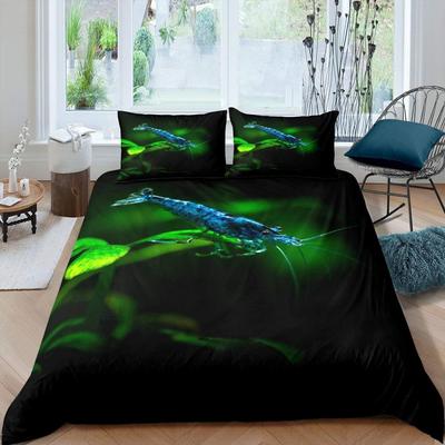 Set copripiumino gamberetti Set biancheria da letto con motivo gamberetti blu in acqua 3 pezzi per bambini Ragazzi Copripiumino in microfibra con animale sottomarino