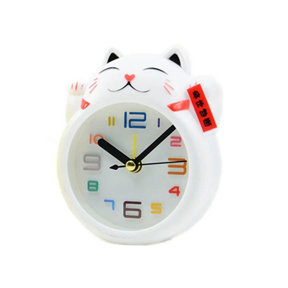 Creative Lucky Cat Alarm Clock White Table Clock Feng Shui Figure Clock Kids Alarm Clock  Kids