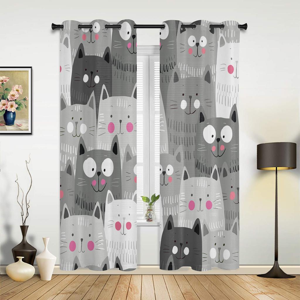 Color Cat Window Curtain Drapes Home Decor Living Room Spaces Curtains Kids Room Curtain Drapes Cortinas Cartoon Animal For Kitchen Spaces Bedroom