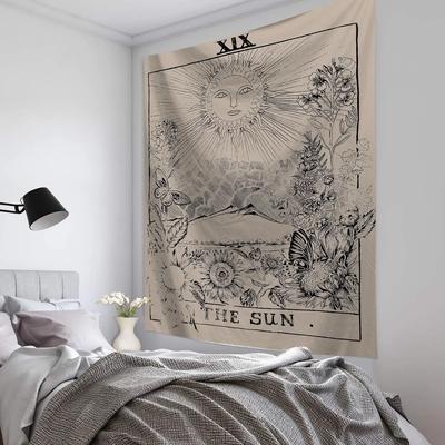 Vintage Sun Tarot Tapestry  Floral Design Mystical Elements  Unique Wall Art for Home Decor Bedroom  Occult Lover Gift