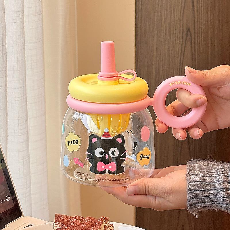 Cute water cup girl high value summer student large capacity with straw big belly cup tea separation plastic cup