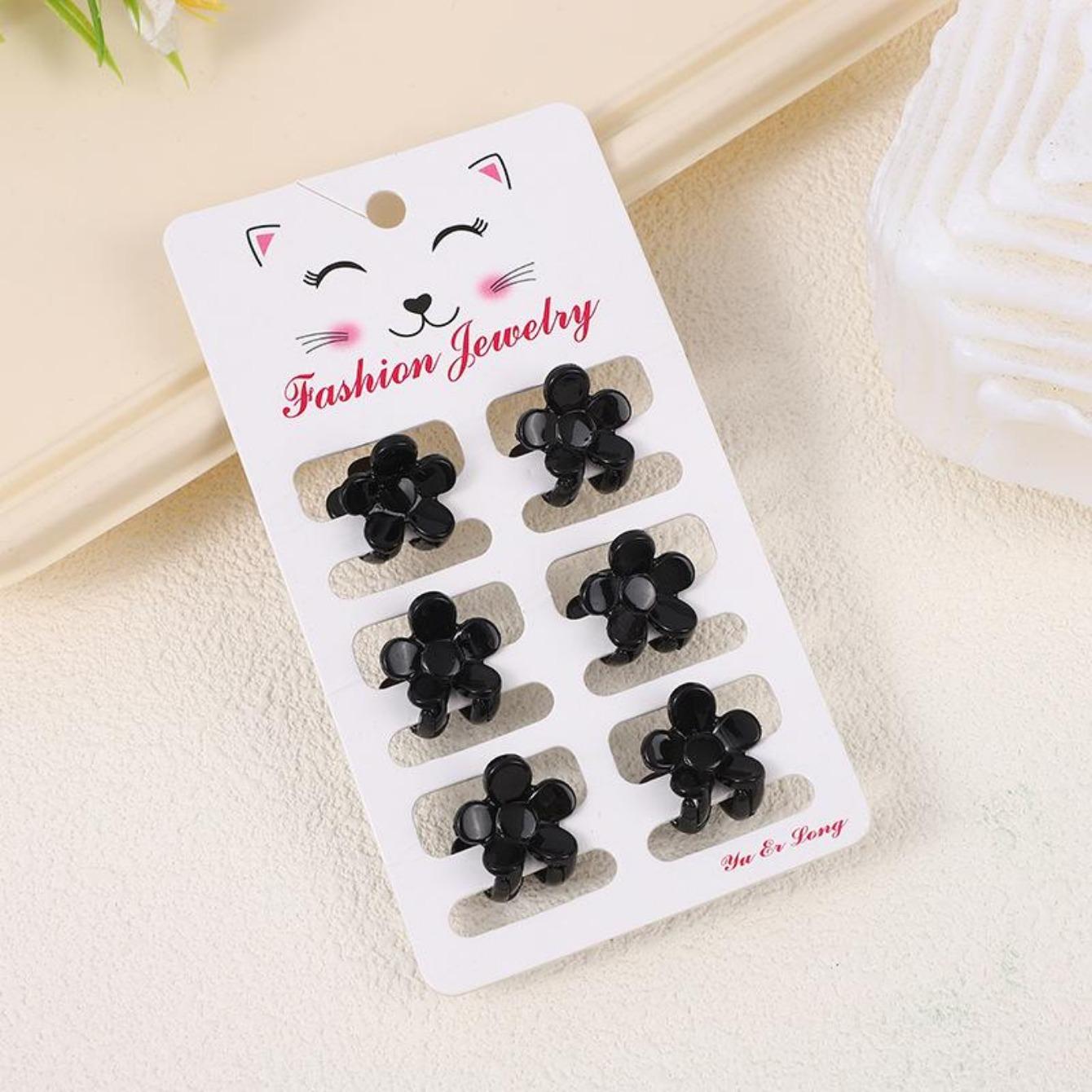 

6 Заколки для волос Женские маленькие черные пластиковые зажимы для челки, заколка для непослушных волос, верхний зажим, маленькая заколка для волос, головной убор Size fits all