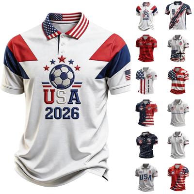 Men's Loose Fit Breathable Polo Shirt Short Sleeve Soccer Fanwear USA 2026 Embroidered Design Lightweight Mesh Fabric