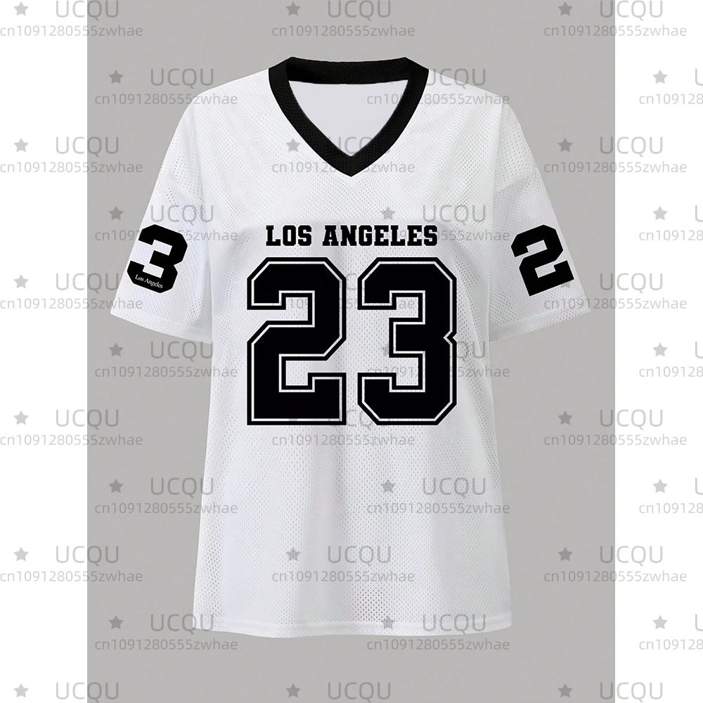 2026 Women's American NO.67 Printed Breathable Loose V-neck Short sleeved Sports Football Shirt Mesh Loose Oversized Top