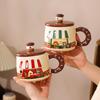 Creative Cartoon Ceramic Mug with Lid High Value Embossed Mug Student Gift Water Cup Home Cute Breakfast Cup