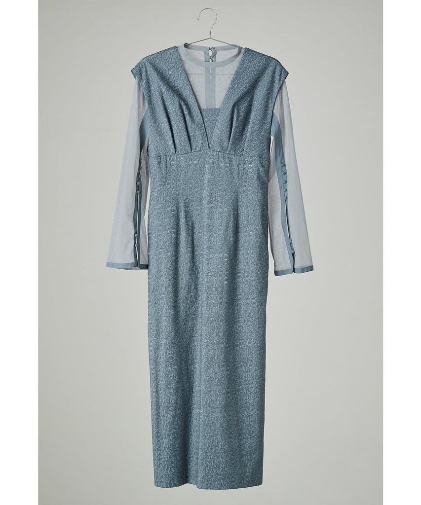 [niana] V-line Jacquard Dress, Party Dress, Wedding Dress, I-Line, Blue, Size M