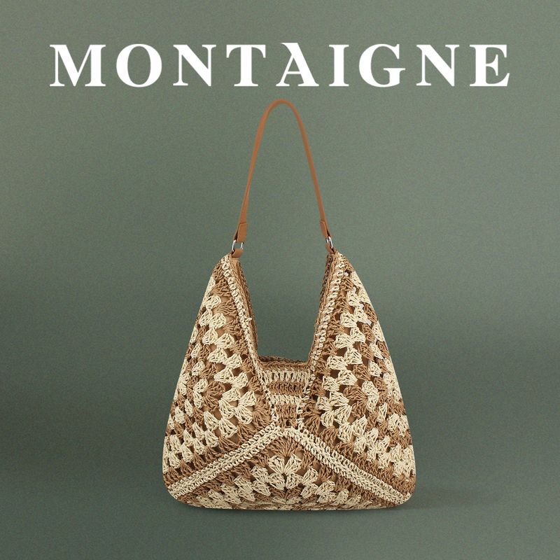 French Montaigne/Montian Versatile Commuter Shoulder Woven Bag Large Capacity Tote Bag Straw Woven Vacation Women's Bag