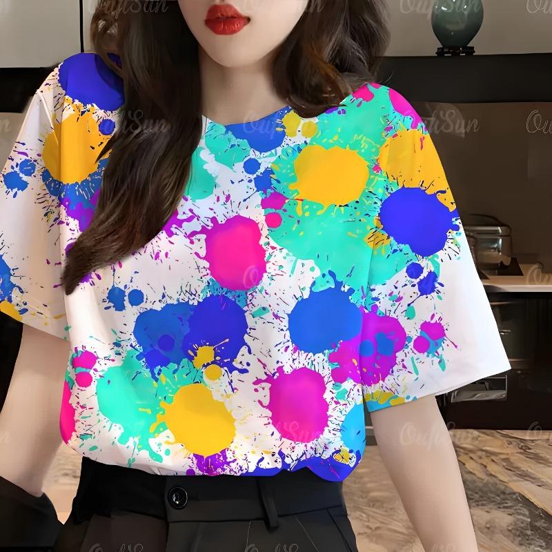 Summer Hot Sale Beautiful Star 3D Print Short Sleeve round Neck T-Shirt Women's Fashionable Casual Polyester Top
