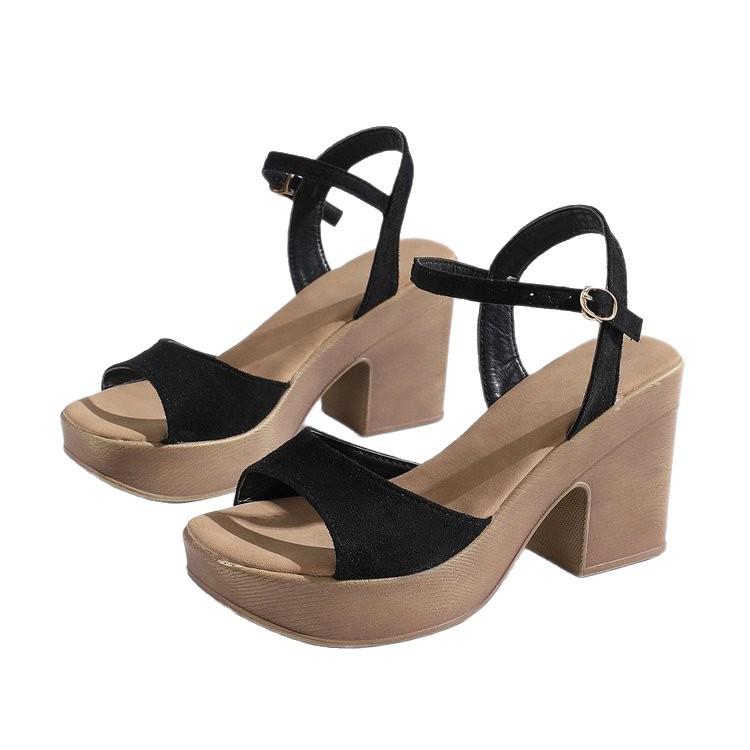 Large size 2025 new high heels women's thick heel waterproof table heel thick sole cool slippers women's summer wear women's shoes black