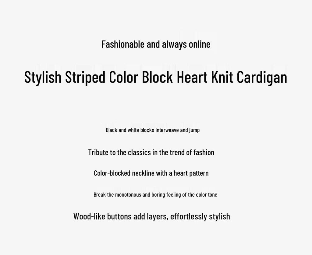 Women's Striped Heart Embroidery Knit Cardigan