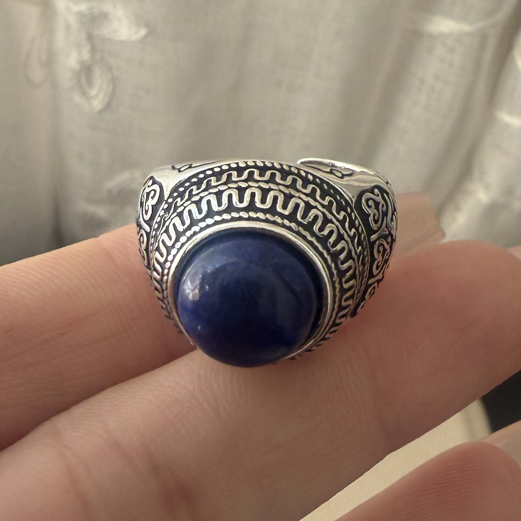 

925 Sterling Silver Rings for Women Couple Minimalist Handmade Retro Blue Stone Wide Ring Fine Jewelry Gift Prevent Allergy resizable