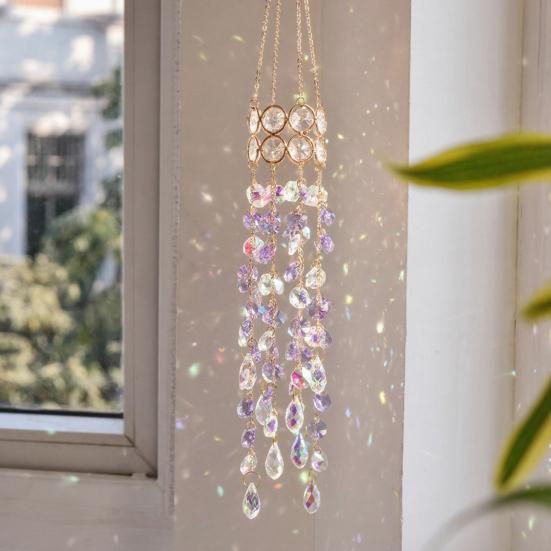 Faux Crystal Wind Chime for Outside, Window Hanging Sun Catcher, Prism Rainbow Maker Pendant for Home, Garden, Patio, Porch