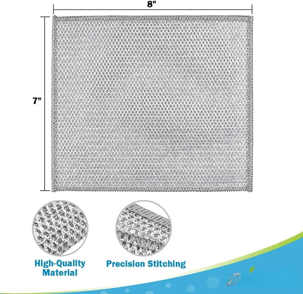 Multipurpose Wire Dishwashing Rag for Wet and Dry, Multipurpose Cleaning Pads, Steel Scrubber Non Scratch Wire Dishcloths for Cookware, Sinks, Dishes