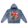 DTG Print Knitted Denim Zip-Up Hoodie Japanese_streetwear 8 Brother Print Zipper Hoodies  