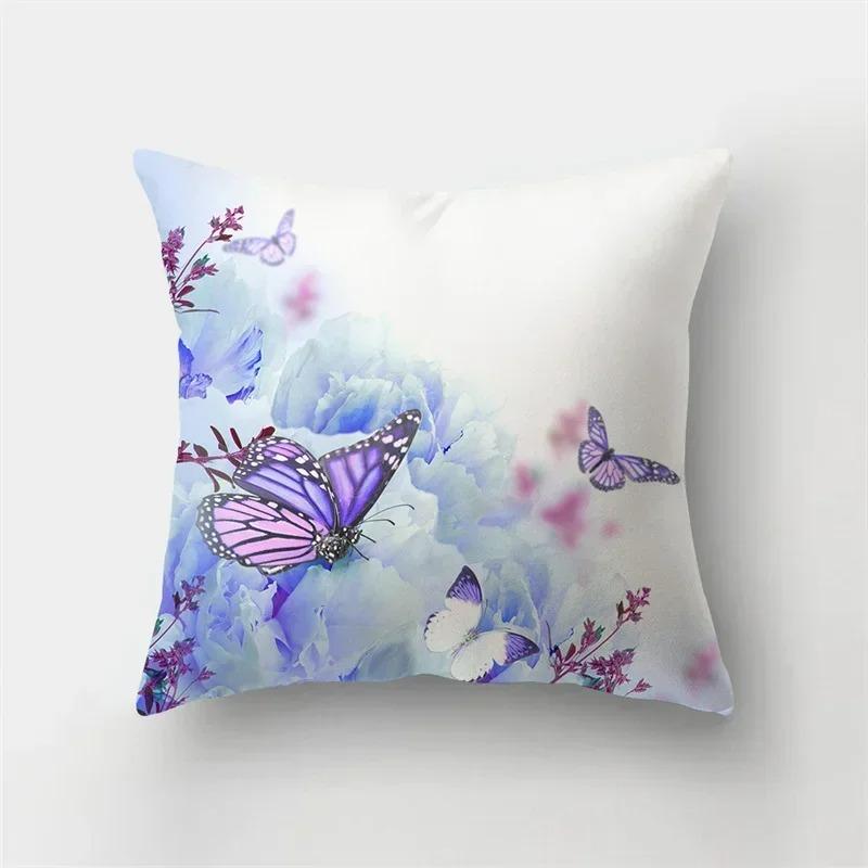 Charm Butterfly Pillowcase Sofa Car Lumbar Pillowcase Home Decoration Flower Landscape Cushion Cover