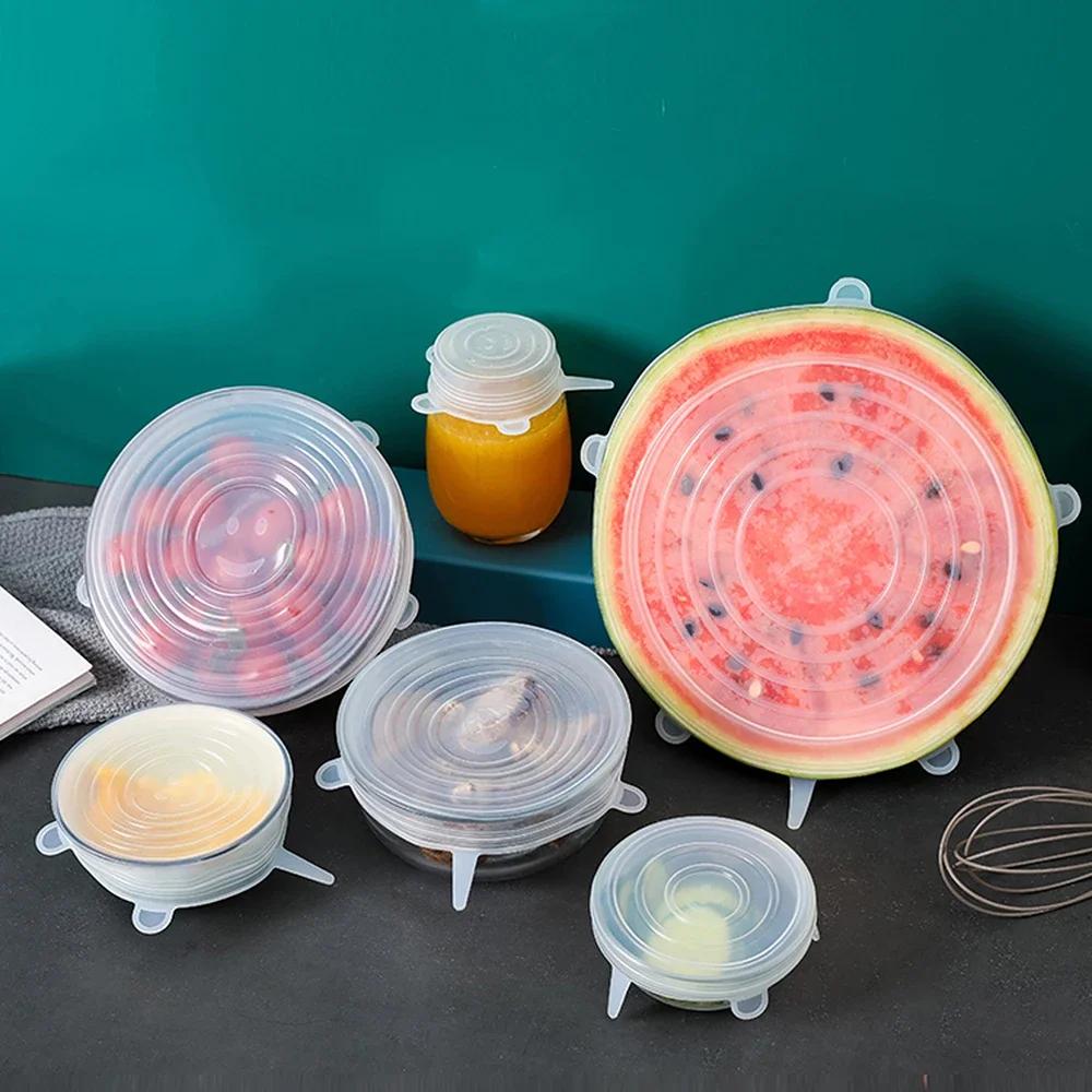 Food Preservation For Kitchen Accessory Adjustable Elastic Silicone Caps Sizes Household Kitchen Storage Organization Cover Home