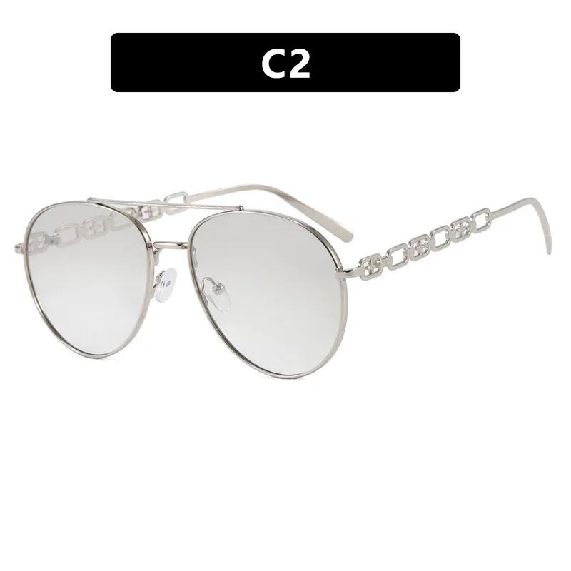 Vintage Pilot Metal Chain Sunglasses Women For Men  New Sun Glasses Punk Luxury Brand Designer Popular Big Frame Sexy Shades