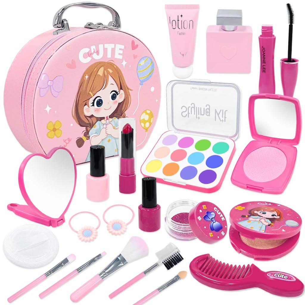 VBACALA Pretend Play Makeup Toy for Uncolored Makeup Pretend Play Toy with Storage Birthday Gift Girls, Set, Plastic, Lipstick, Mirror, Eyeshadow,