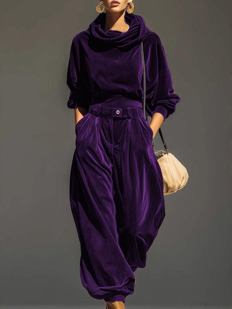 Women's Velvet Hooded Long Sleeve Casual Set with Foot-Cuff Pants (2026 New Fashion)