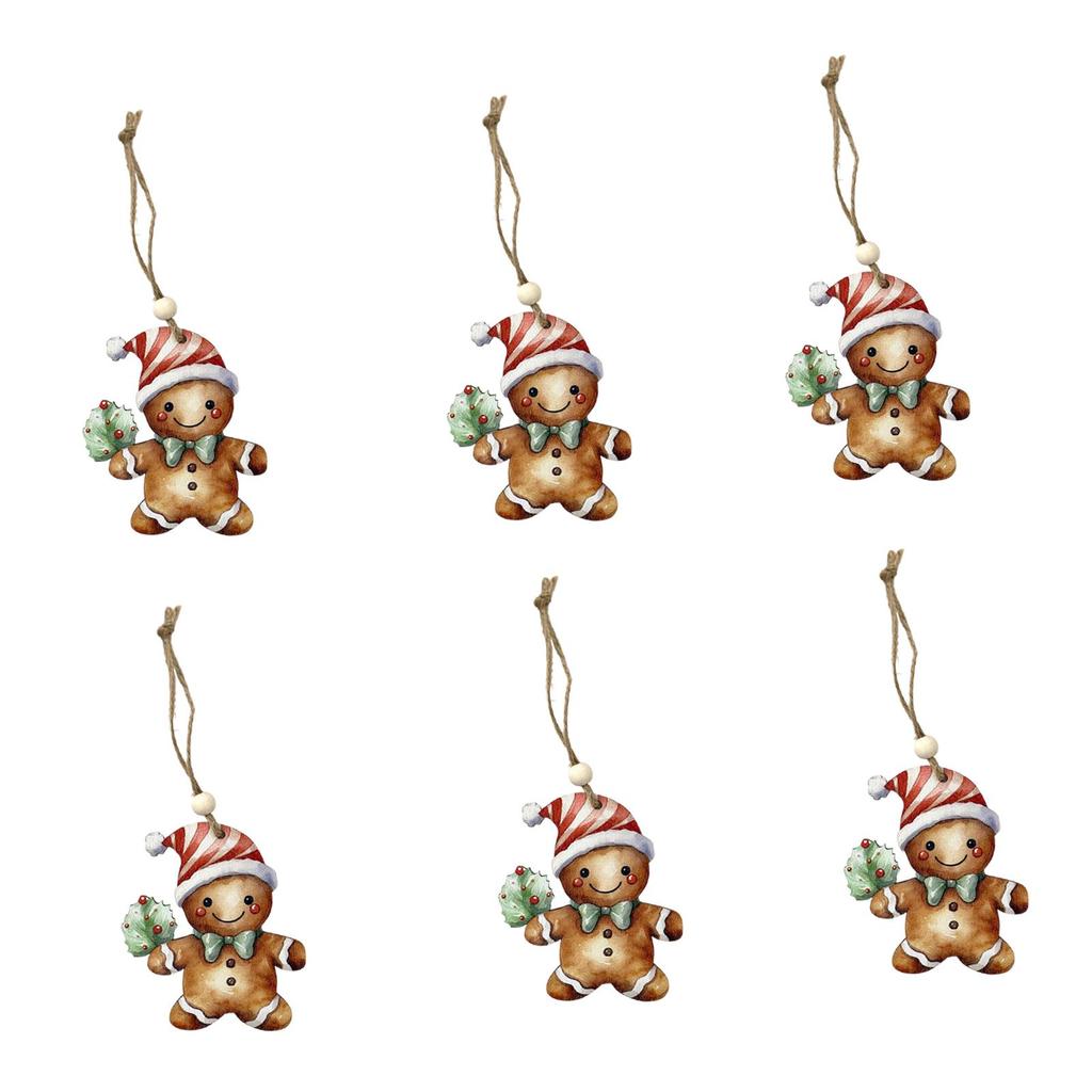 Christmas Wooden Gingerbread Man Pendant with Hanging Rope Xmas Tree Decor Ornament for Holiday Party Farmhouse Home Gifts
