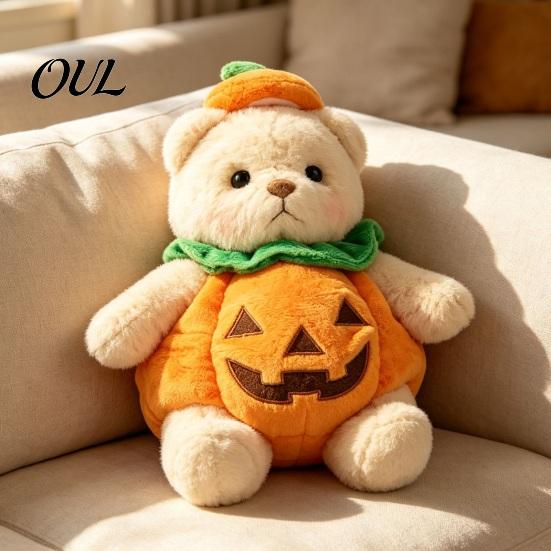 Plush Doll for Toddlers Halloween Pumpkin Bear Toy, Soft Stuffed Animal Kids, Cute Gift Kids Huggable Pillow Fall Holiday Home Decor Skin Friendly Toy