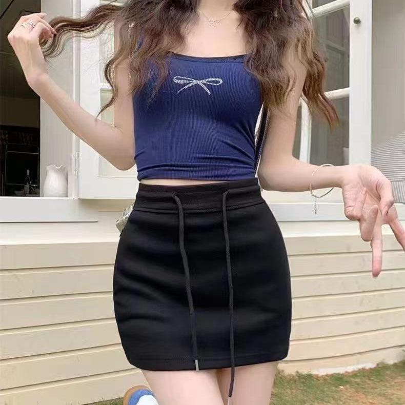 Elegant Mature Women's Solid Color High Waist Drawstring Bodycon Skirt-Pants