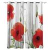 Red Flower Ink Painting Curtains 2 Panels With Valance Hook Floral Living Room Kids Kitchen Indoor Decor