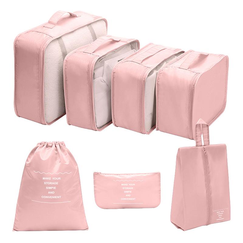 

7Pcs Large Size Travel Organizer Portable Suitcase Organizer Clothes Shoes Makeup Bag Luggage Organizer Travel Storage Bag розовый