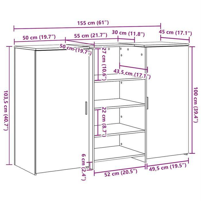VidaXL Bureau réception chêne sonoma 155x50x103,5 cm bois d'ingénierie, comptoir de réception, réception de salon, comptoir 3324198
