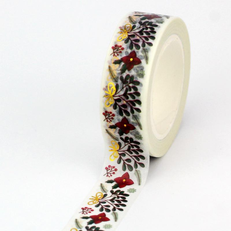 1X 10M Gold Foil Reindeer Snowflake Christmas Trees Snowman House Masking Washi Tape for Scrapbooking Planner Kawaii Papeleria