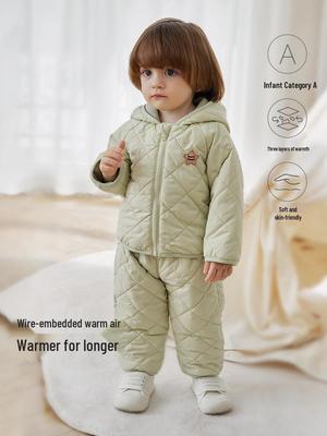 Infant & Toddler Winter Hooded Two-Piece Set: Warm, Padded Casual Wear