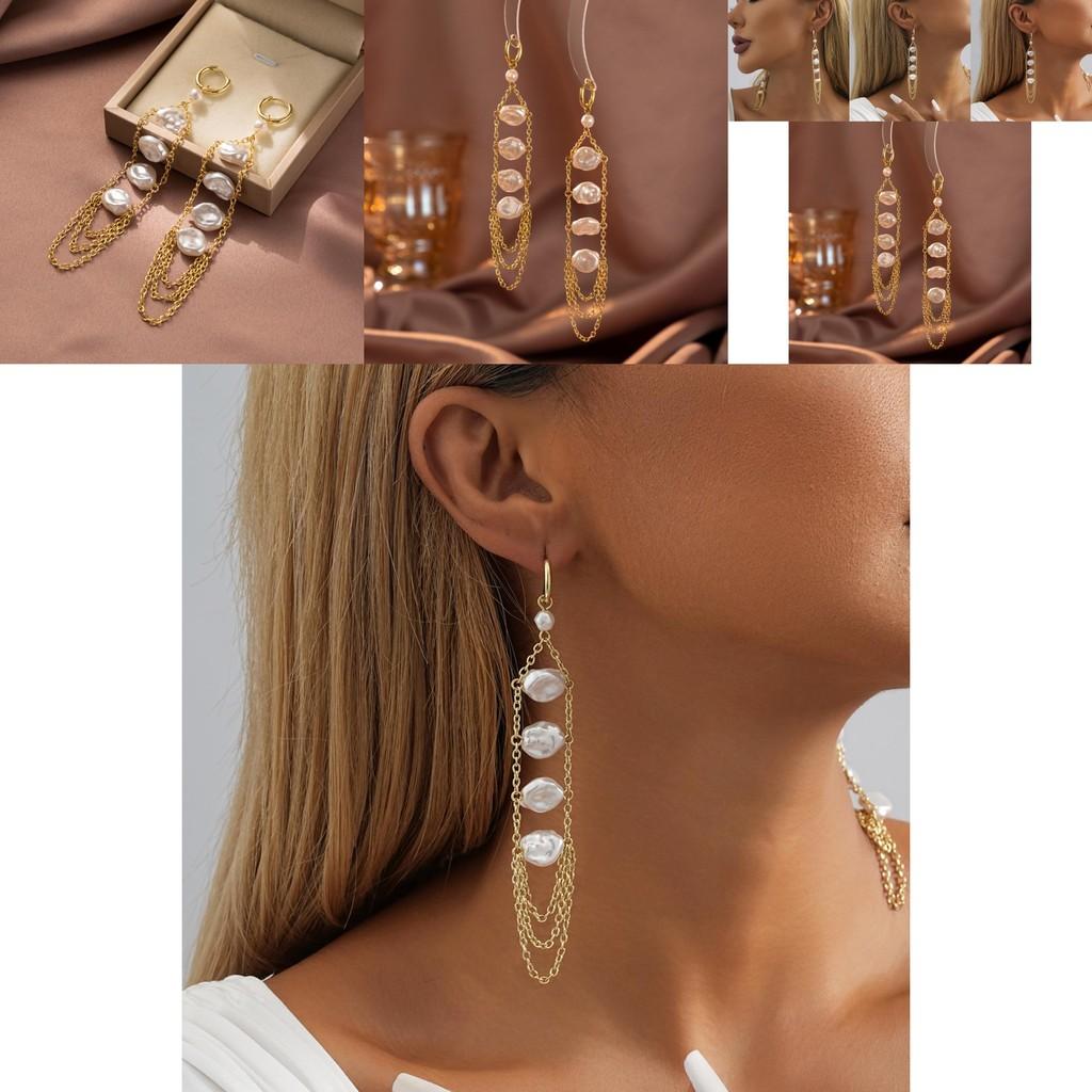 Elegante unregelmäßige Kunstperlen-Hängeohrringe für Damen Moderner Quasten-Schmuck 2023