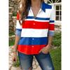 The New Women's Long-sleeved Shirt Is a Flag Pattern Composed of Blue, White and Red Horizontal Stripes