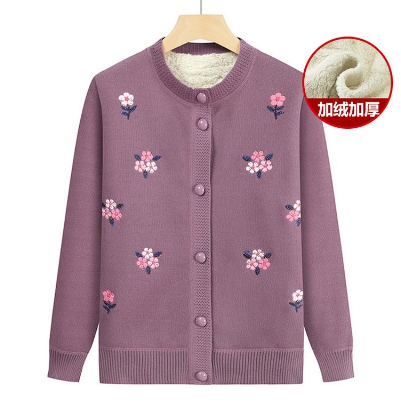 

Elderly winter clothing female mother fleece thickened sweater jacket grandma warm cardigan top old lady autumn and winter 4XL (recommended 140-82.5 kg)