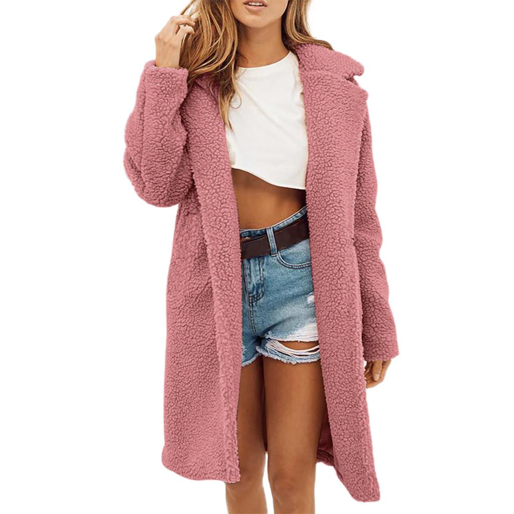 Womens Ladies Warm Faux Coat Jacket Winter Solid Long Outerwear