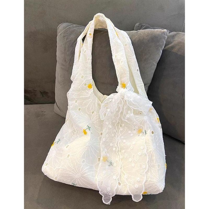 

Zar Fenden Fresh Lace Flower Canvas Bag Women s 2025 New Arrival Large Capacity Shoulder Tote Bag White single bag