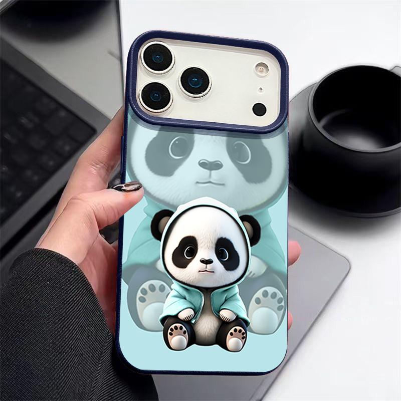 Blauer Mantel Panda Muster Hülle Für iPhone 17 Pro Max Funda iPhone 16 Pro Max 15 14 13 12 11 Air 16E Lederstruktur Silikonhülle