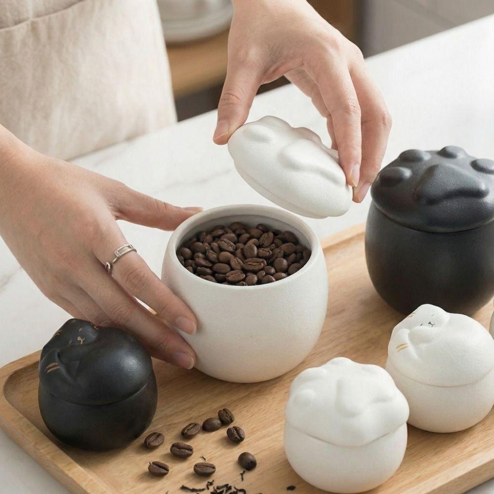 Cat Styling Ceramic Sealing Jar Cartoon Coffee Sealed Jars Candy Jar  Desktop Decoration