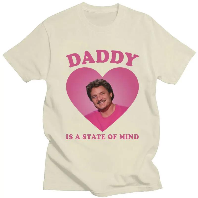 Pedro Pascal T Shirt Daddy Is A State of Mind Print Short Sleeve Aesthetic T-shirts Casual Oversized Cotton Street Tops XXXL бежевый