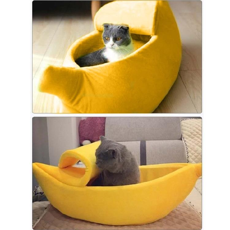 Warm Cat Cave Bed for Indoor Cat Cartoon Banana Hideaway Beds Soft Tent House