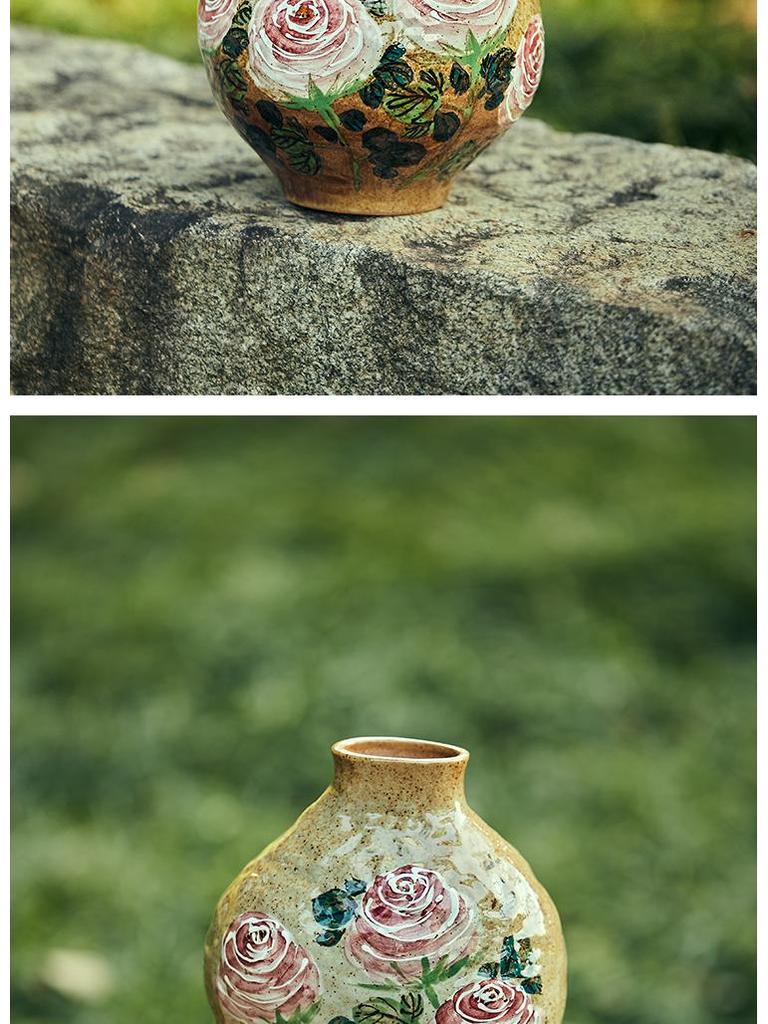 Valley Hand-Painted Rose Ceramic Vase for Living Room Decor, Flower Arrangement, or Hydroponic Use