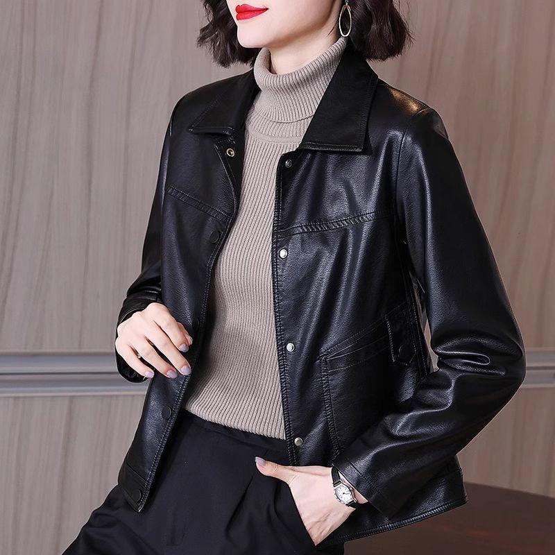 Women's Slimming Chic Motorcycle Leather Jacket - Short Korean Fashion for Spring & Autumn 2025