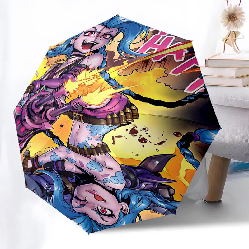 1pc Jinx Outdoor Umbrella: Automatic Opening/Closing, Portable 3-Fold Design with Iron Frame - Perfect Gift for Fans, Travelers, Daily Use!B099