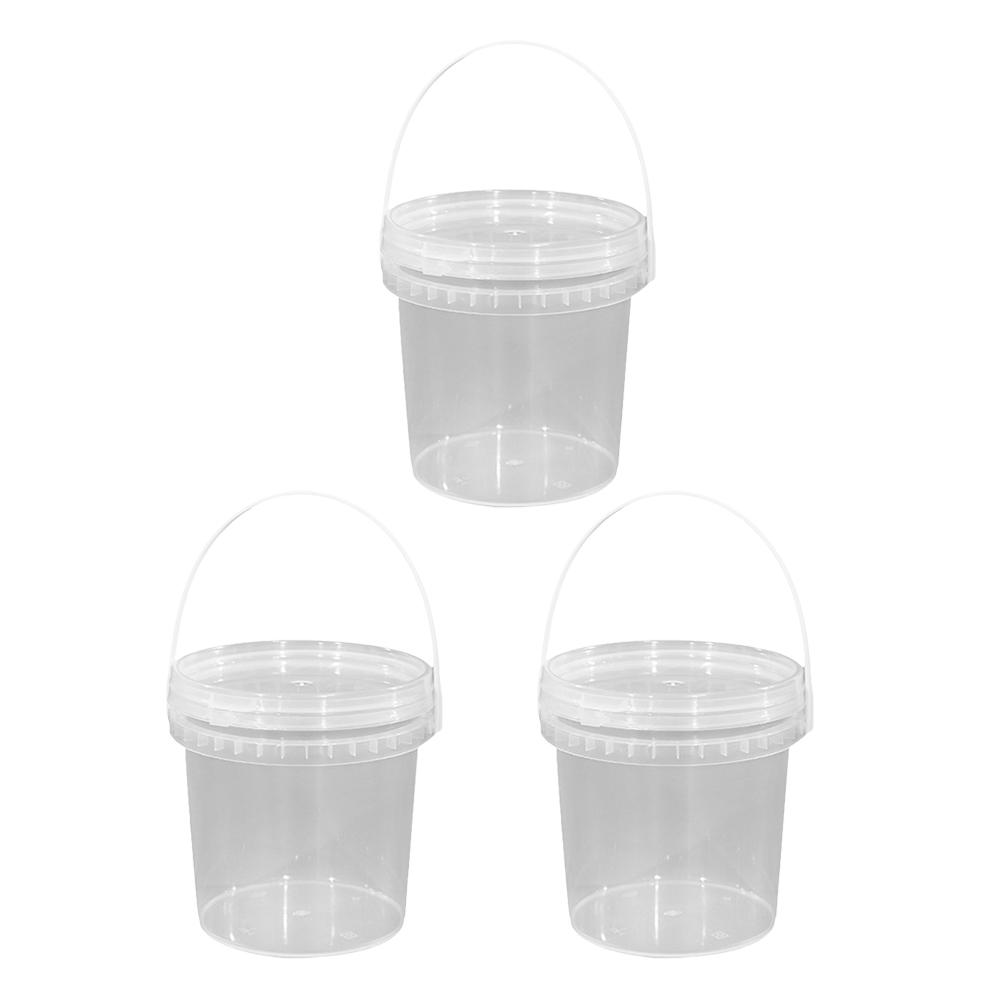 

3 Pcs Clear Ice Cream Bucket Drinks Fridge Lidded Gallon Barrel Transparent Plastic 13.50X13.30X13.30CM прозрачный
