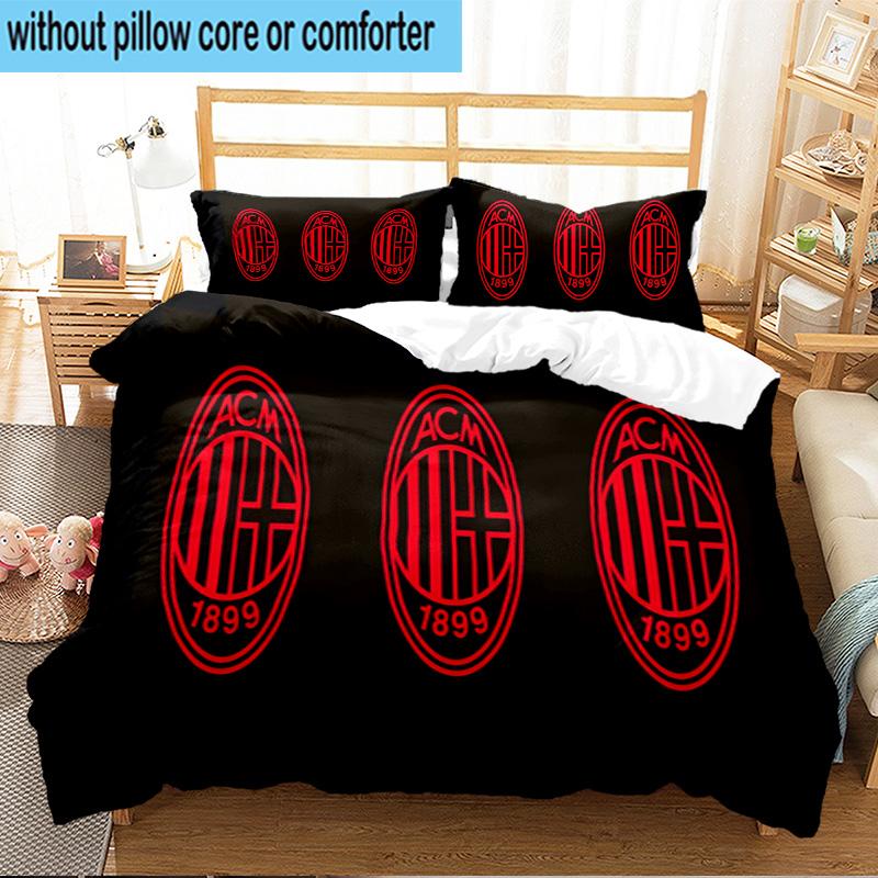 3PCS Ac Milan Logo Design Bedding Set For Bedroom, Dormitory,Including 1pc Duvet Cover And 2pcs Pillowcases Large size Fan gift