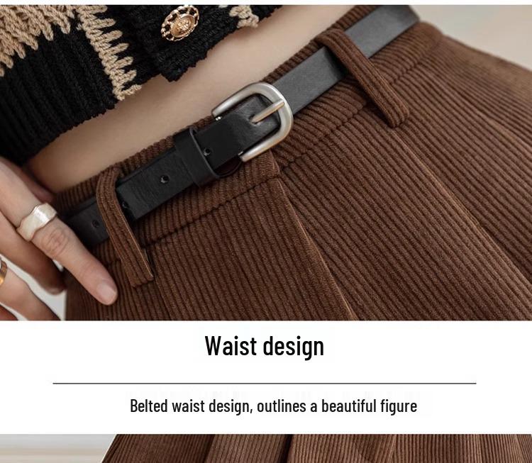 Women's High Waist Khaki Corduroy A-Line Pleated Skort for Autumn/Winter