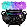 Purple LED Mist Maker Halloween Cauldron Bubble Light, Light-up Witch Candle Holder, Mantle Display Color Changing Spooky Potion Lamp for Party