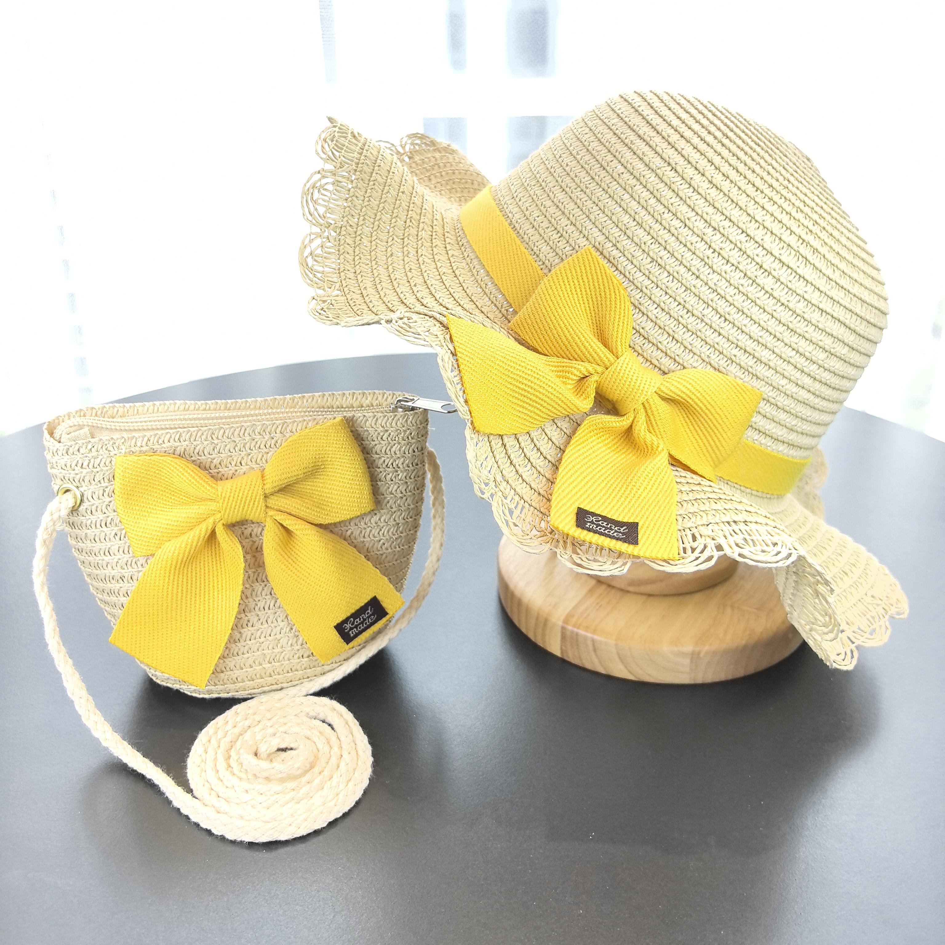 

Girls 2pcs Straw Hat Solid Color Outdoor Travel Sun Hat Floral Fisherman Style Children s Fashion Accessory for Girls бежевий