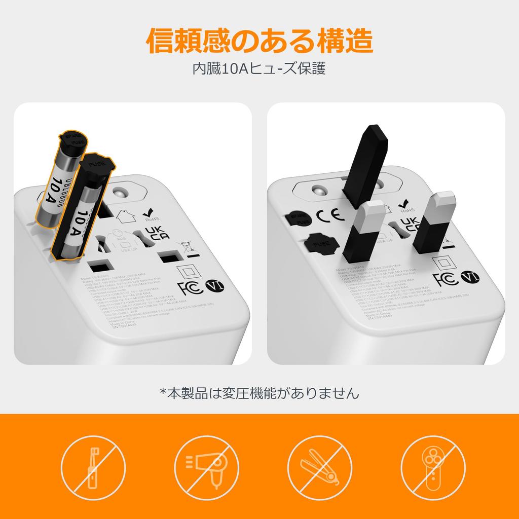 TESSAN Travel Universal Charges 6 Devices Includes 2 AC 2 and 2 Ideal for Traveling To Hong and Europe C, BF, O, A-Type Adapter, Compatible,